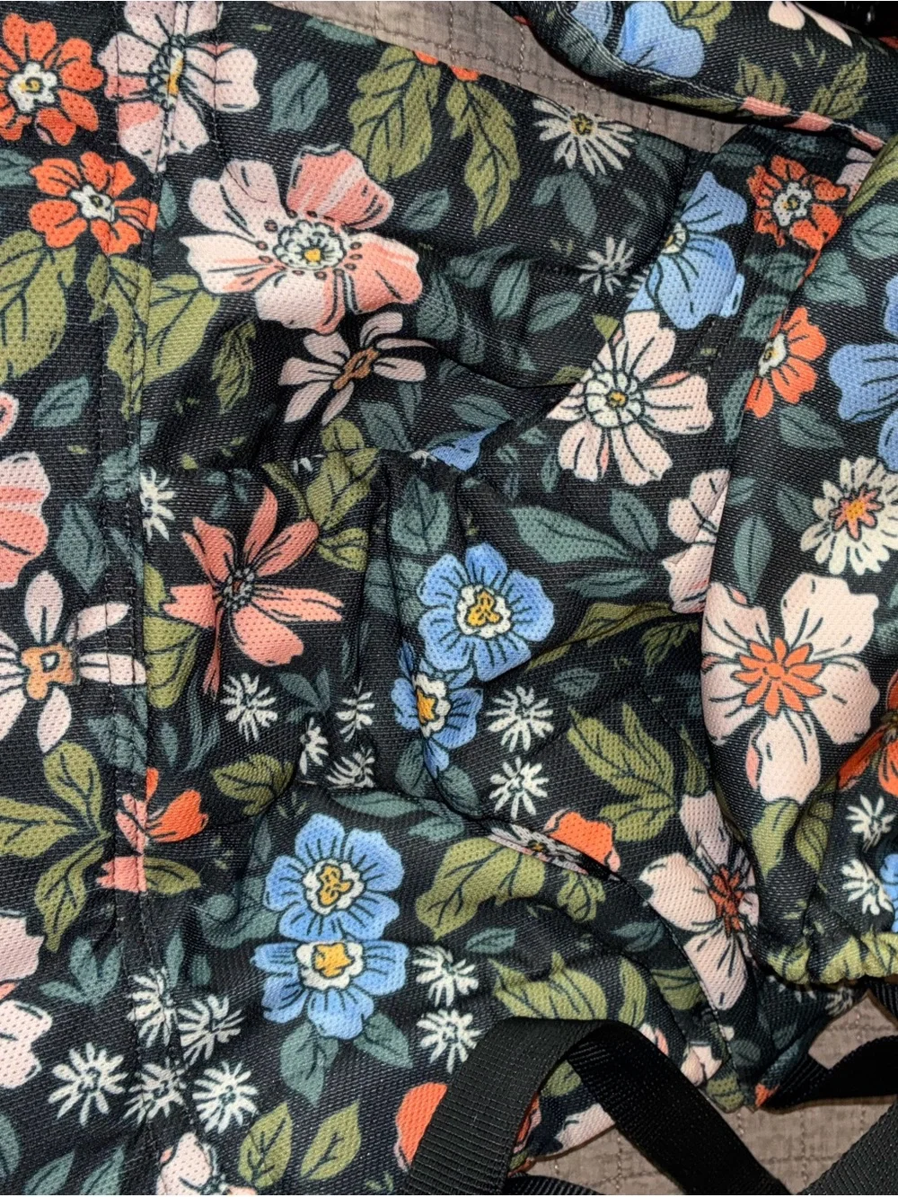 Tula explore Olivia - Black with Blue, Pink, Orange and Green Flowers